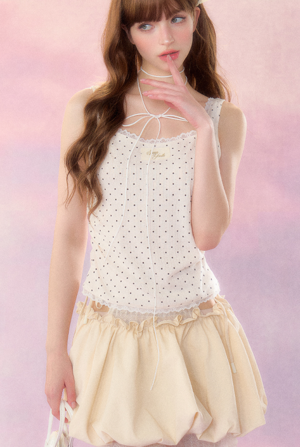 Point Lace Dot Pattern Girly Sleeveless Top SPE0041