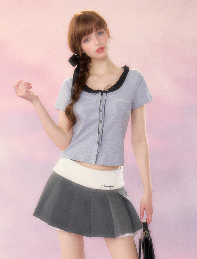 Bicolor Round Neck Girly Knit Top SPE0043