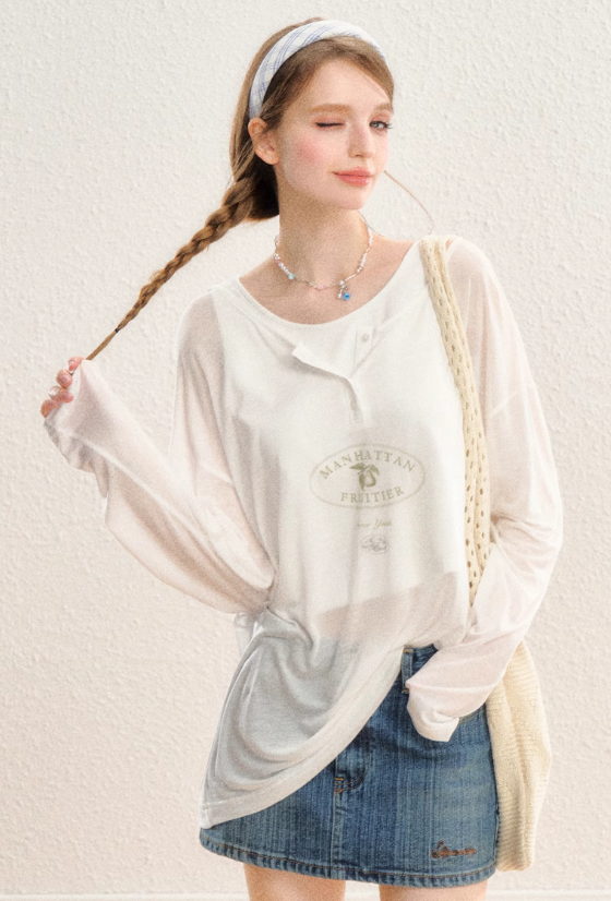 Sheer loose style long sleeve layering tops SPE0048