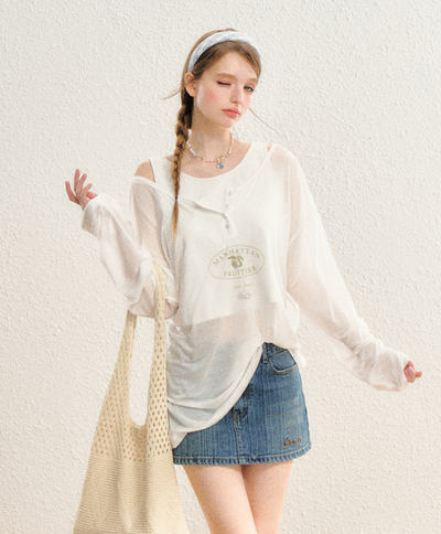 Sheer loose style long sleeve layering tops SPE0048