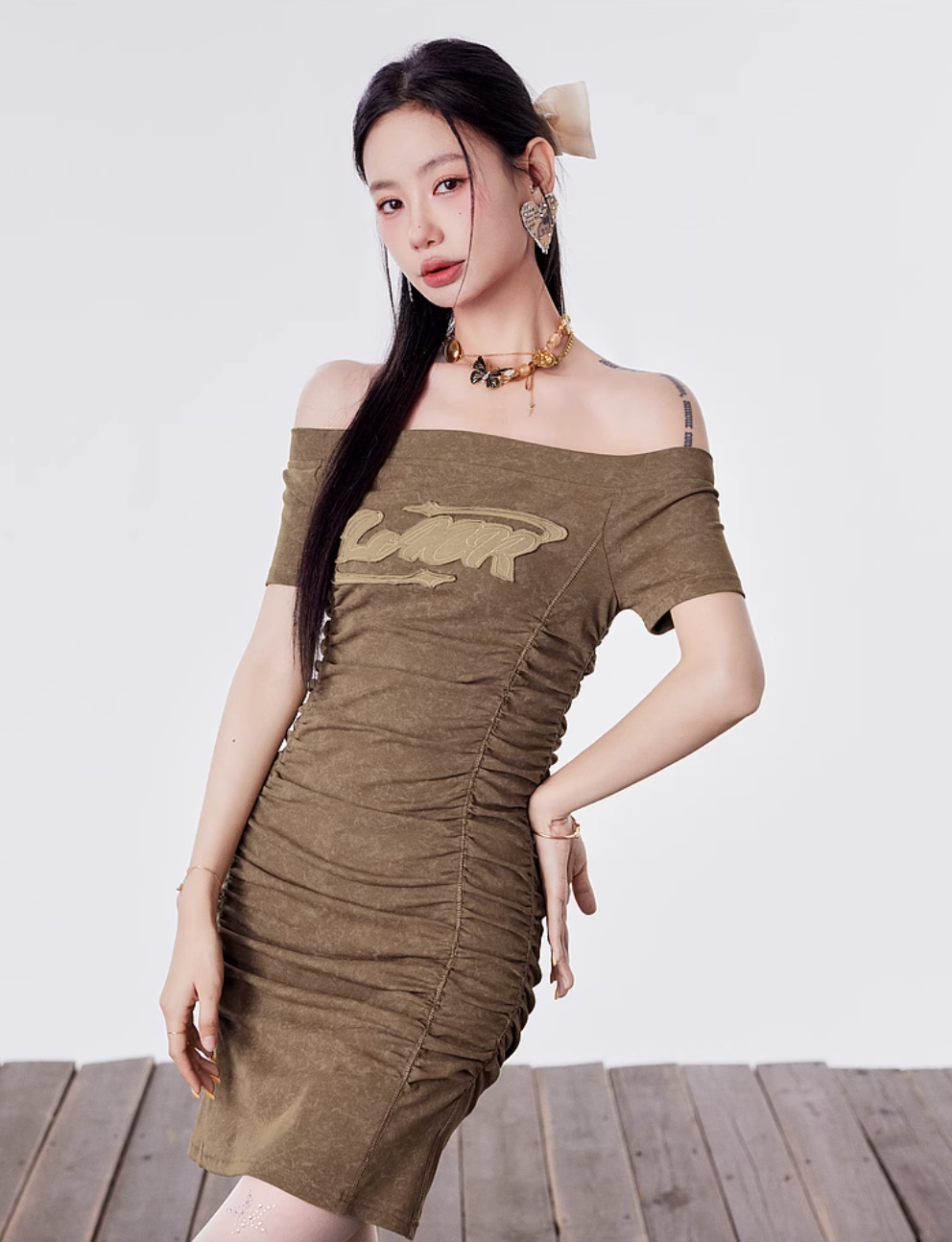 Embroidered tie-dye straight collar dress LAC0178