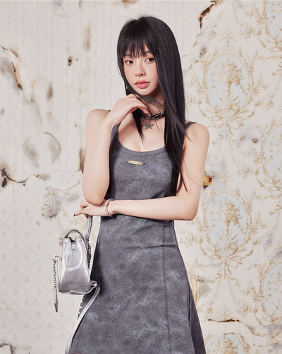 Smoke Gray Slim Fit Back Suspender Dress LAC0190