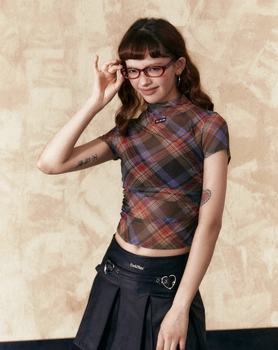 Slim Fit Retro Plaid Short/Long Sleeve T-shirt/Camisole/Skirt EZE0210