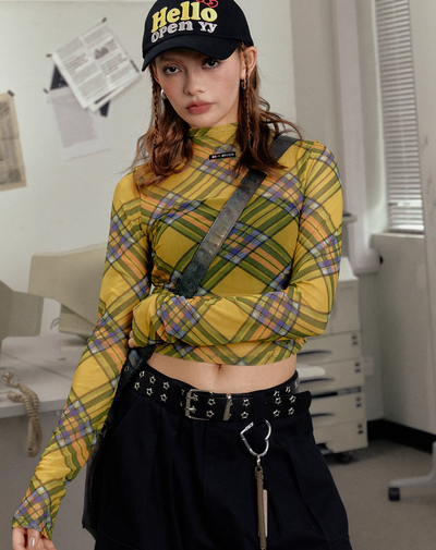 Slim Fit Retro Plaid Short/Long Sleeve T-shirt/Camisole/Skirt EZE0210