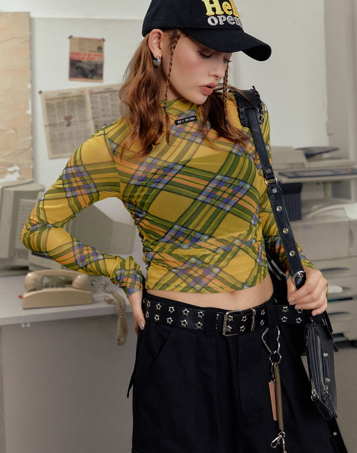 Slim Fit Retro Plaid Short/Long Sleeve T-shirt/Camisole/Skirt EZE0210