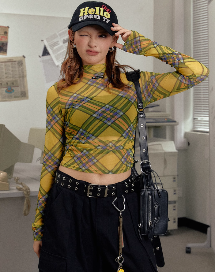 Slim Fit Retro Plaid Short/Long Sleeve T-shirt/Camisole/Skirt EZE0210