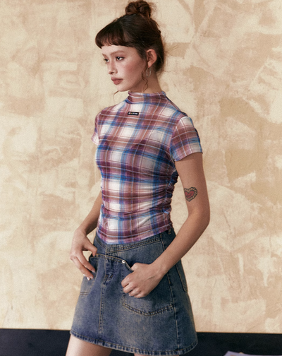 Slim Fit Retro Plaid Short/Long Sleeve T-shirt/Camisole/Skirt EZE0210