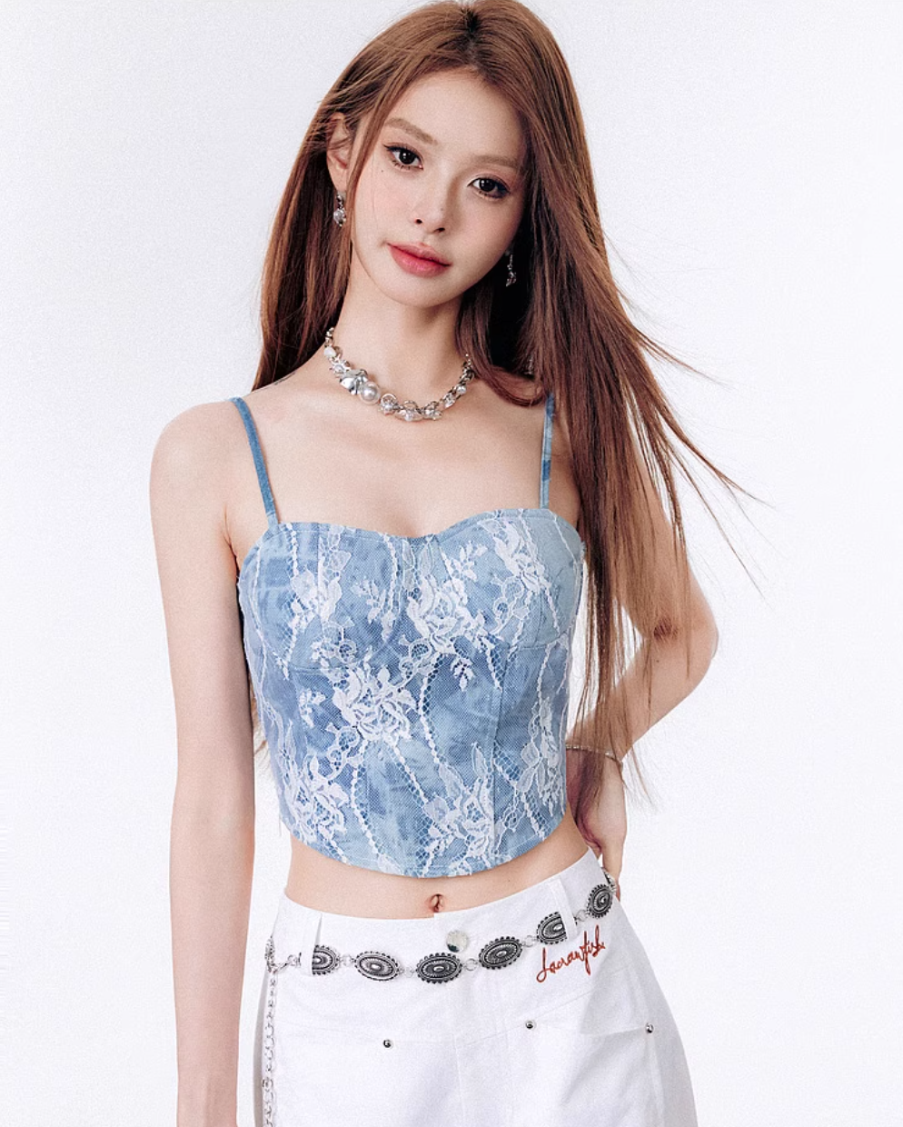 tie dye denim splicing lace camisole LAC0205