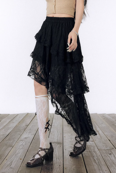 irregular skirt drape lace skirt LAC0216