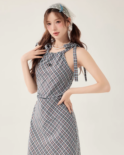 plaid suspender dress LAC0219