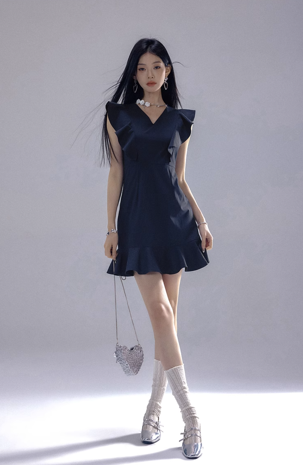 V-neck lace-up fishtail dress LAC0220