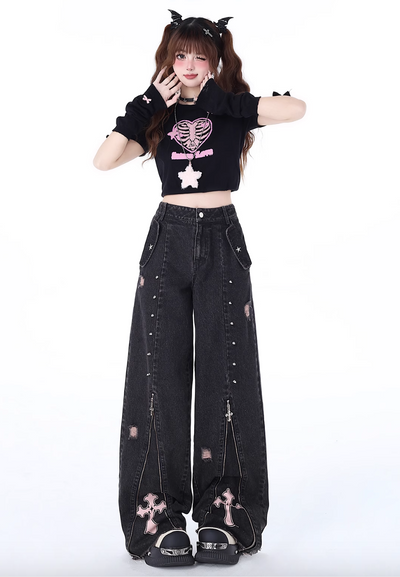 niche punk high waist straight jeans CRA0039