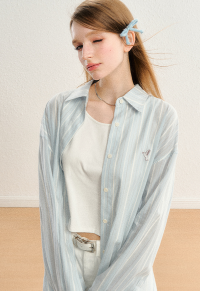 Bird patch design striped casual shirt SPE0062