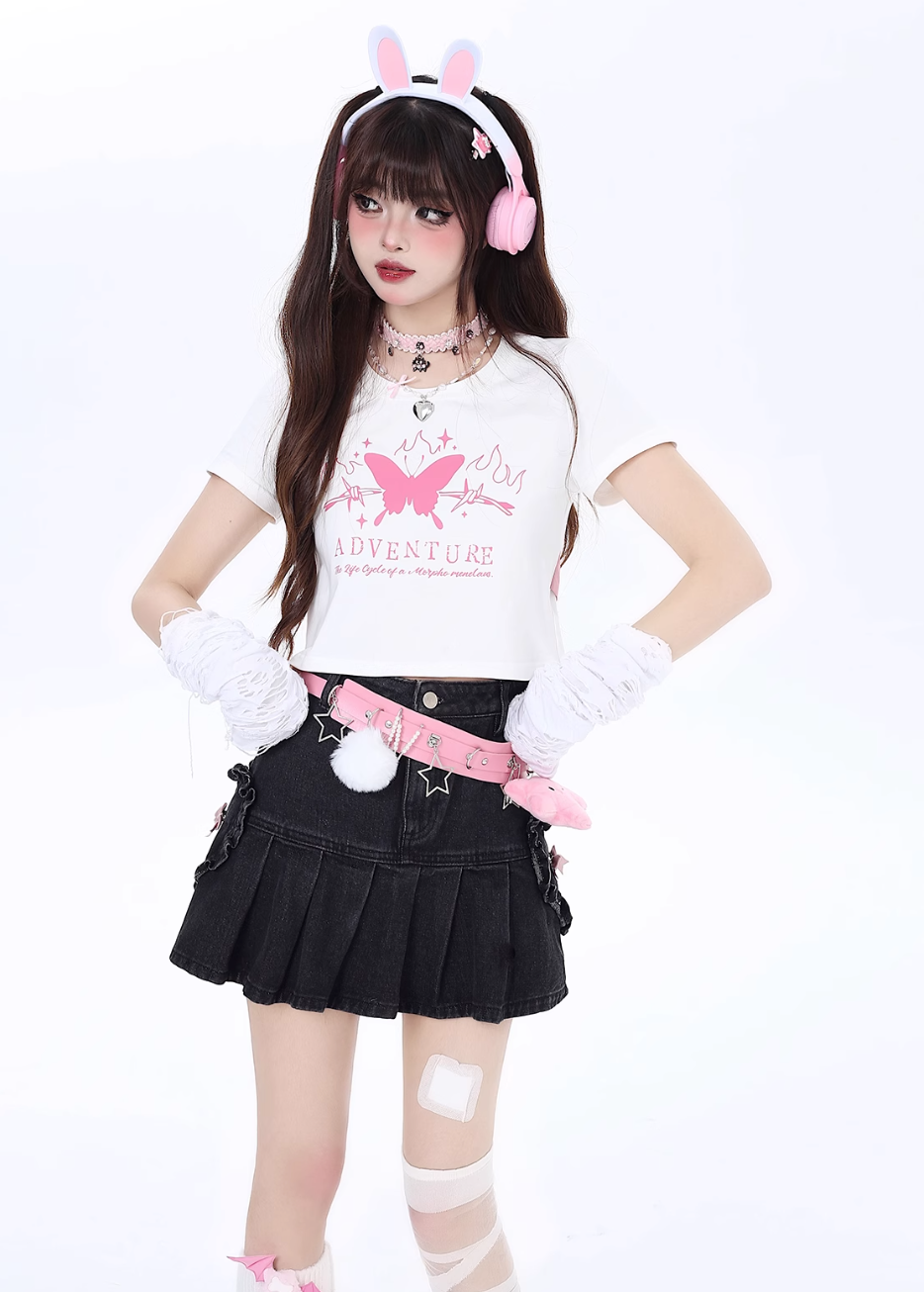 Sweet and cool bow tie short T-shirt CRA0047