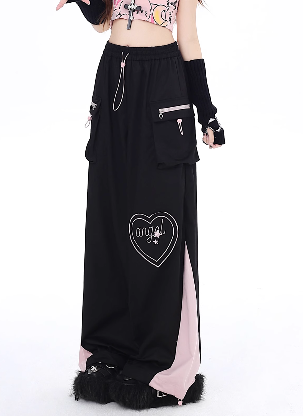 Wide Leg Assault Pants Contrast Color Straight Overall Pants CRA0055