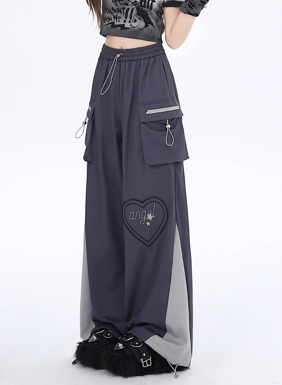 Wide Leg Assault Pants Contrast Color Straight Overall Pants CRA0055