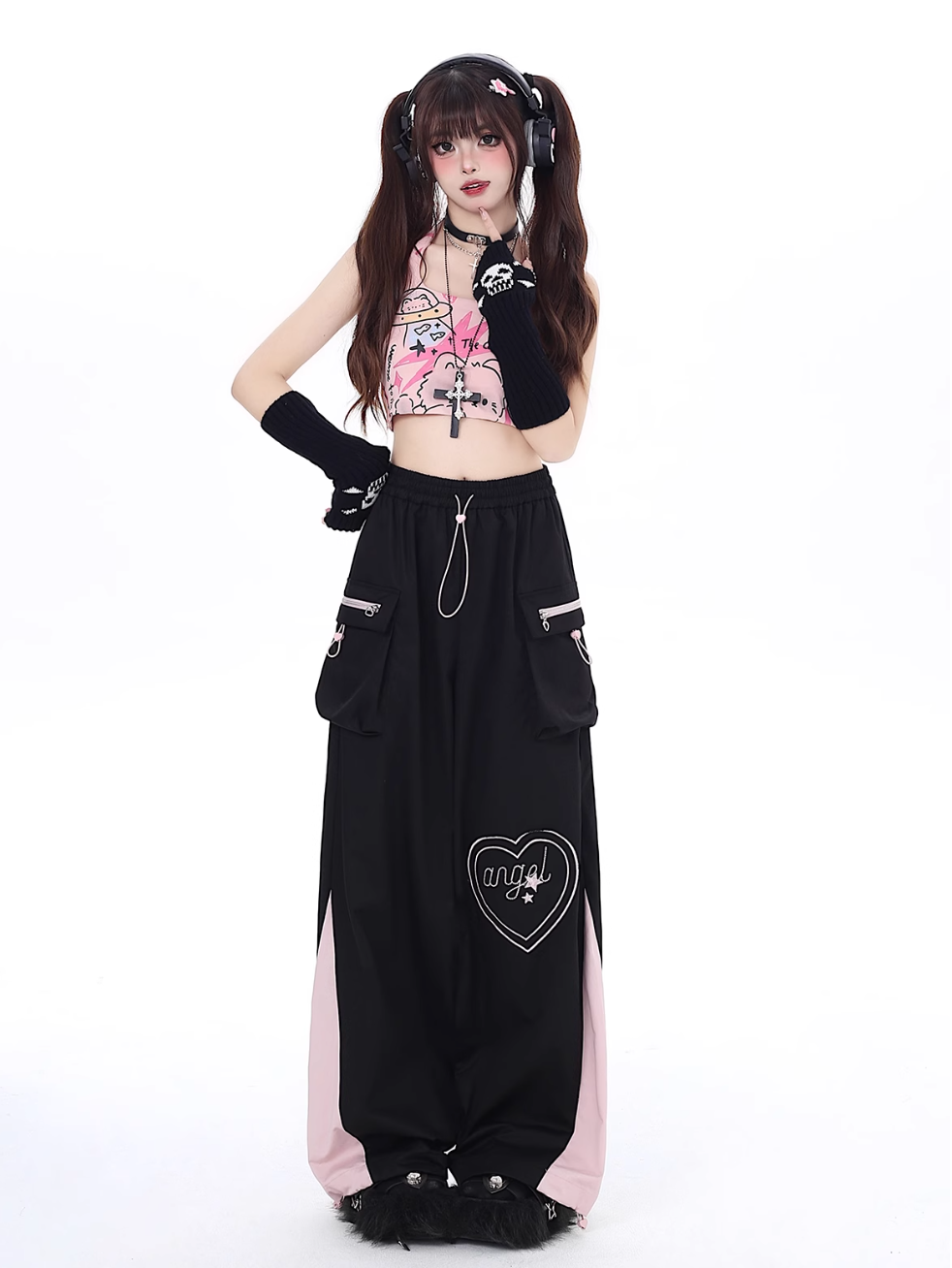 Wide Leg Assault Pants Contrast Color Straight Overall Pants CRA0055