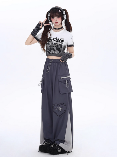 Wide Leg Assault Pants Contrast Color Straight Overall Pants CRA0055