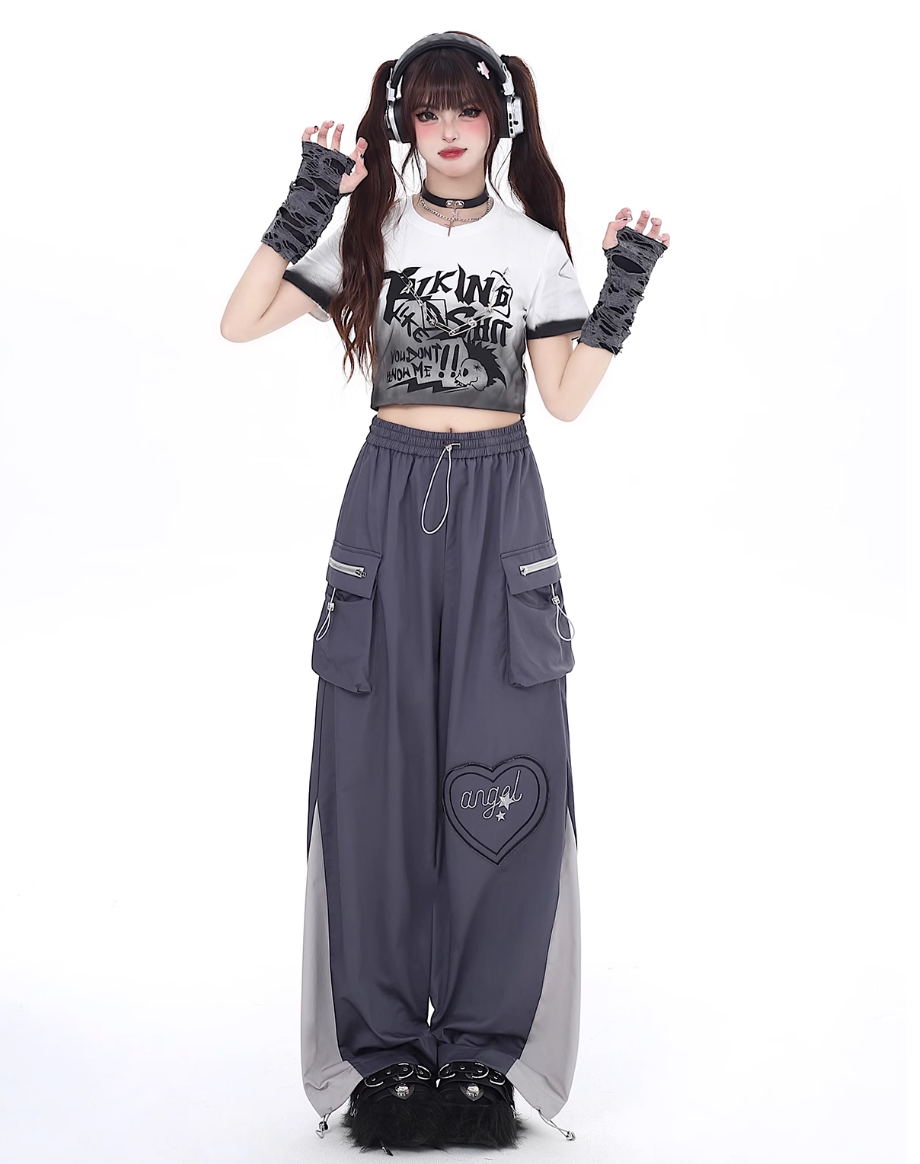 Wide Leg Assault Pants Contrast Color Straight Overall Pants CRA0055