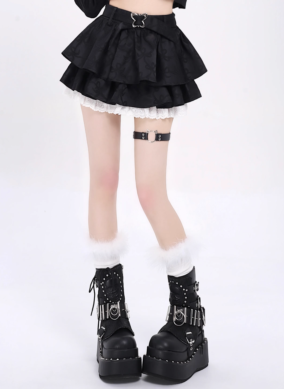 Ribbon dark pattern fluffy skirt CRA0058