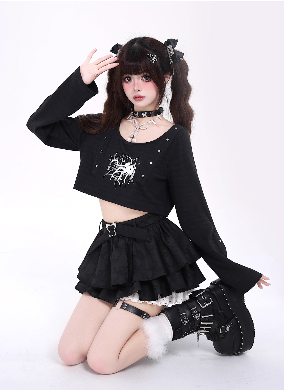 Ribbon dark pattern fluffy skirt CRA0058