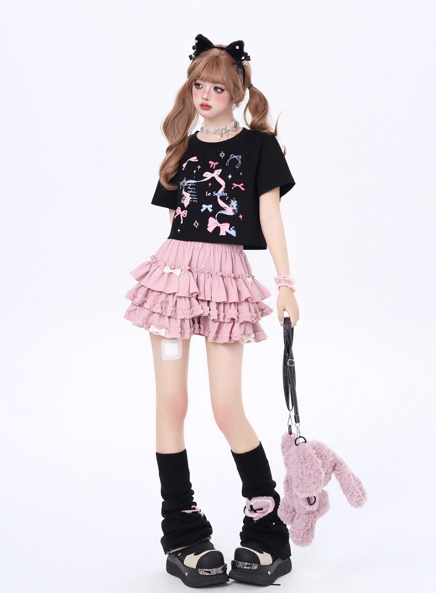 Vitality Girl Bow Print Long & Short T-Shirt CRA0063