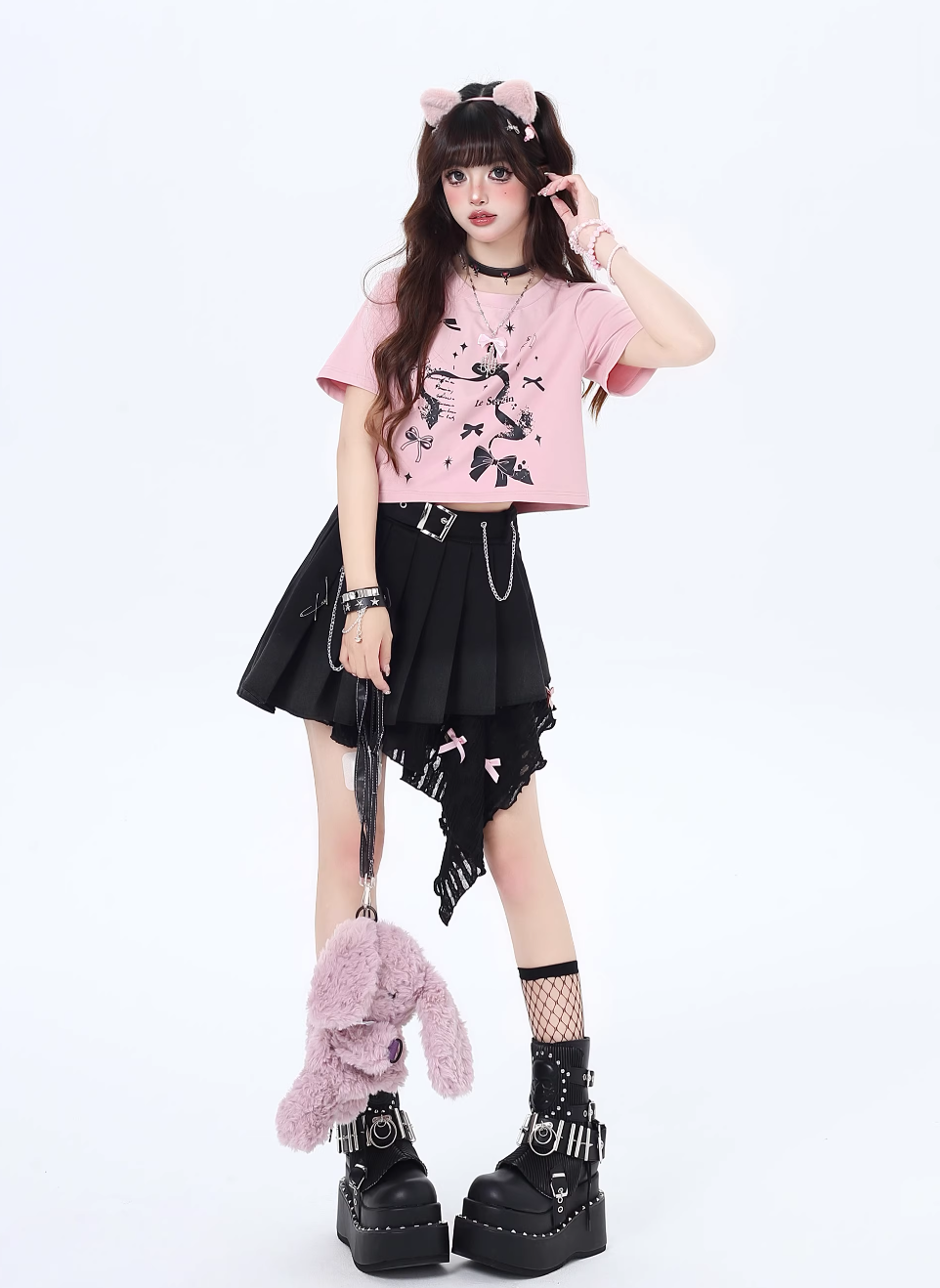 Vitality Girl Bow Print Long & Short T-Shirt CRA0063