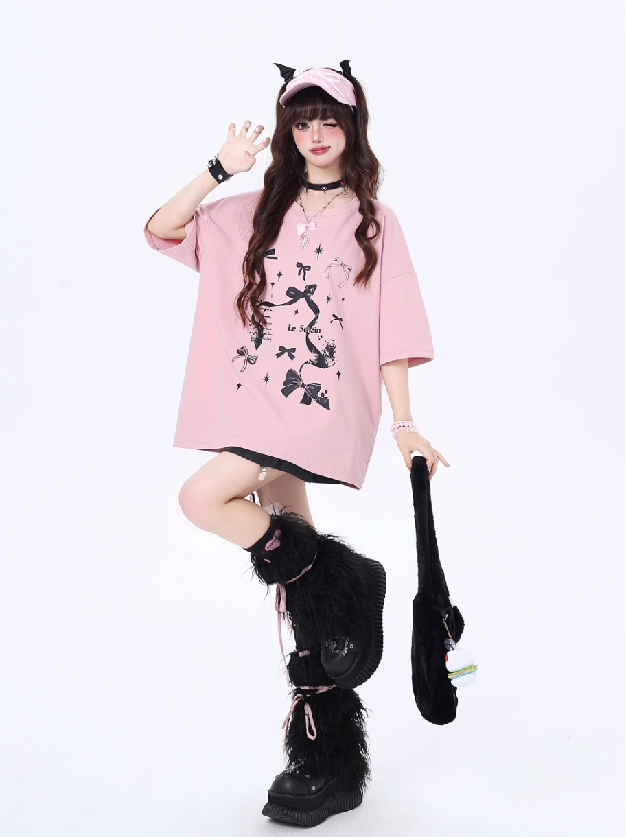 Vitality Girl Bow Print Long & Short T-Shirt CRA0063