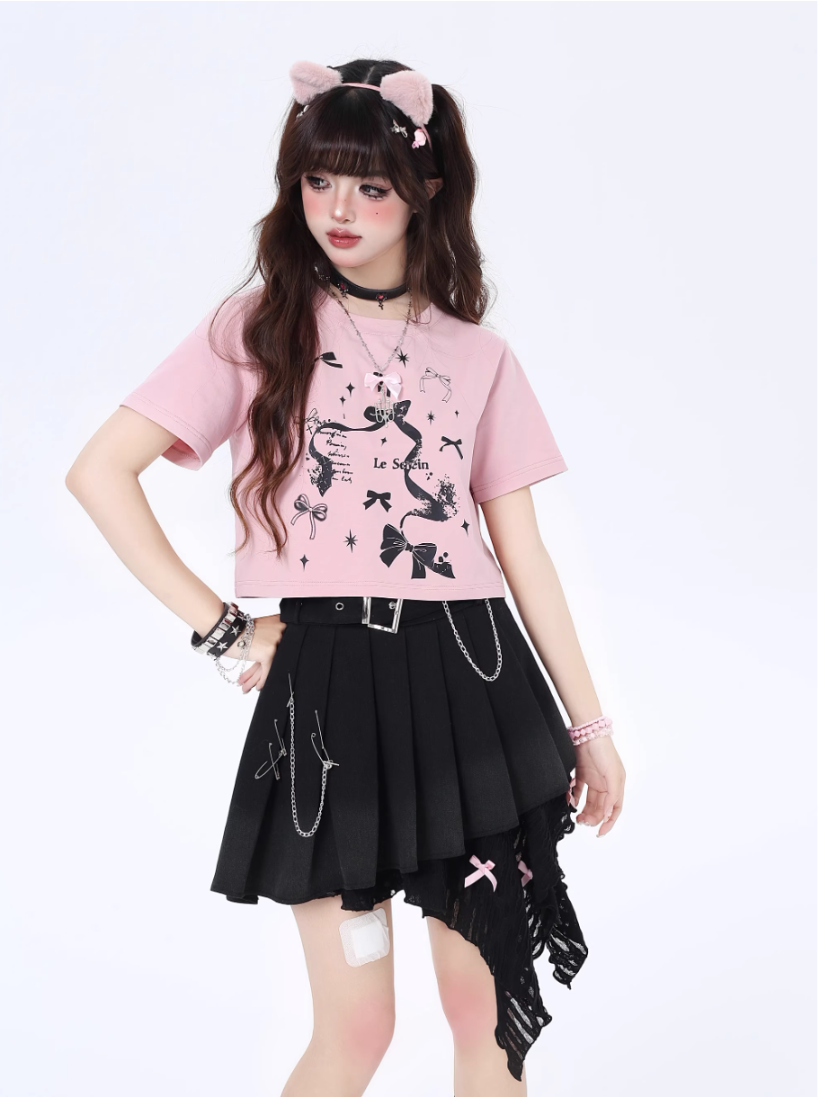 Vitality Girl Bow Print Long & Short T-Shirt CRA0063