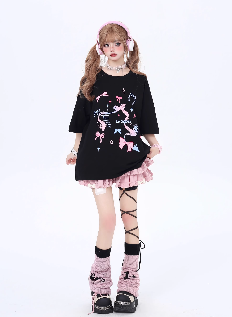 Vitality Girl Bow Print Long & Short T-Shirt CRA0063