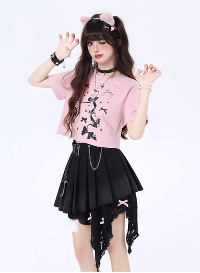 Vitality Girl Bow Print Long & Short T-Shirt CRA0063