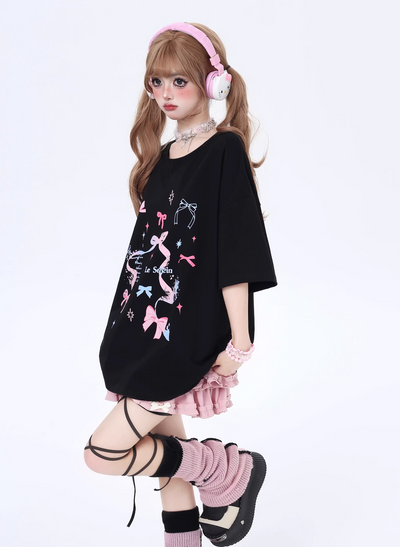 Vitality Girl Bow Print Long & Short T-Shirt CRA0063