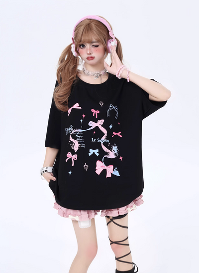 Vitality Girl Bow Print Long & Short T-Shirt CRA0063