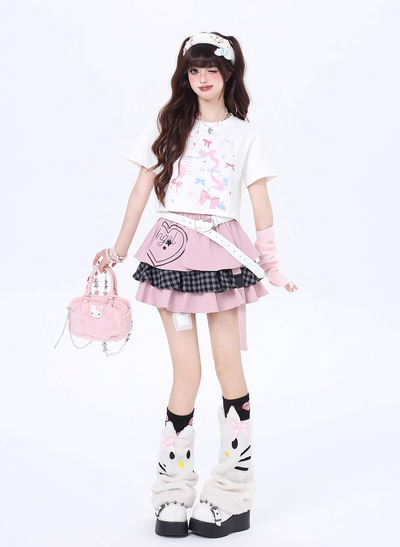 Vitality Girl Bow Print Long & Short T-Shirt CRA0063