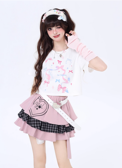 Vitality Girl Bow Print Long & Short T-Shirt CRA0063