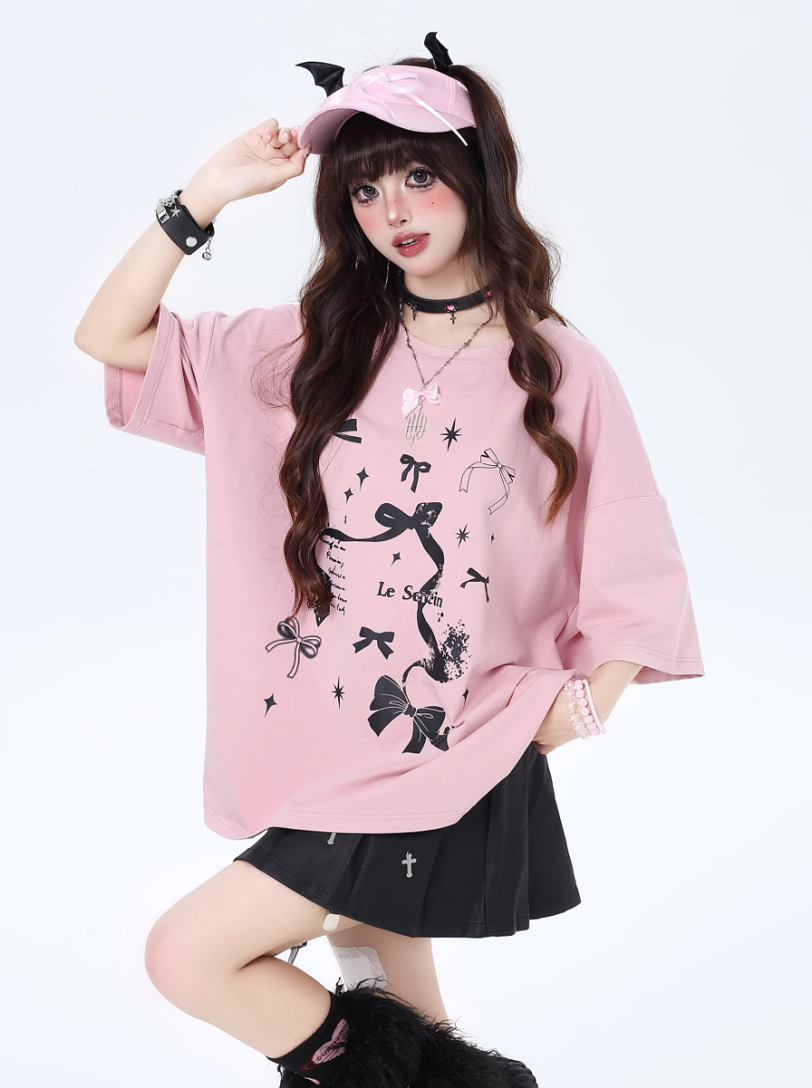 Vitality Girl Bow Print Long & Short T-Shirt CRA0063