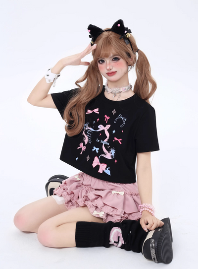 Vitality Girl Bow Print Long & Short T-Shirt CRA0063