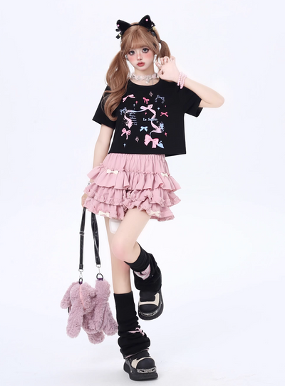 Vitality Girl Bow Print Long & Short T-Shirt CRA0063