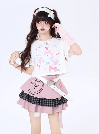 Vitality Girl Bow Print Long & Short T-Shirt CRA0063