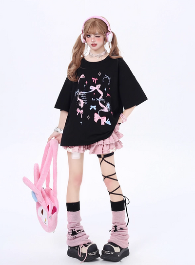 Vitality Girl Bow Print Long & Short T-Shirt CRA0063