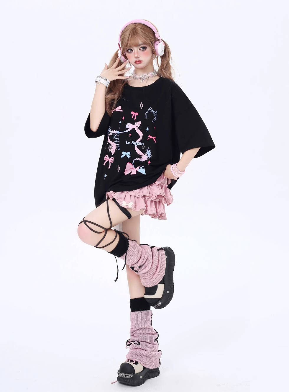 Vitality Girl Bow Print Long & Short T-Shirt CRA0063