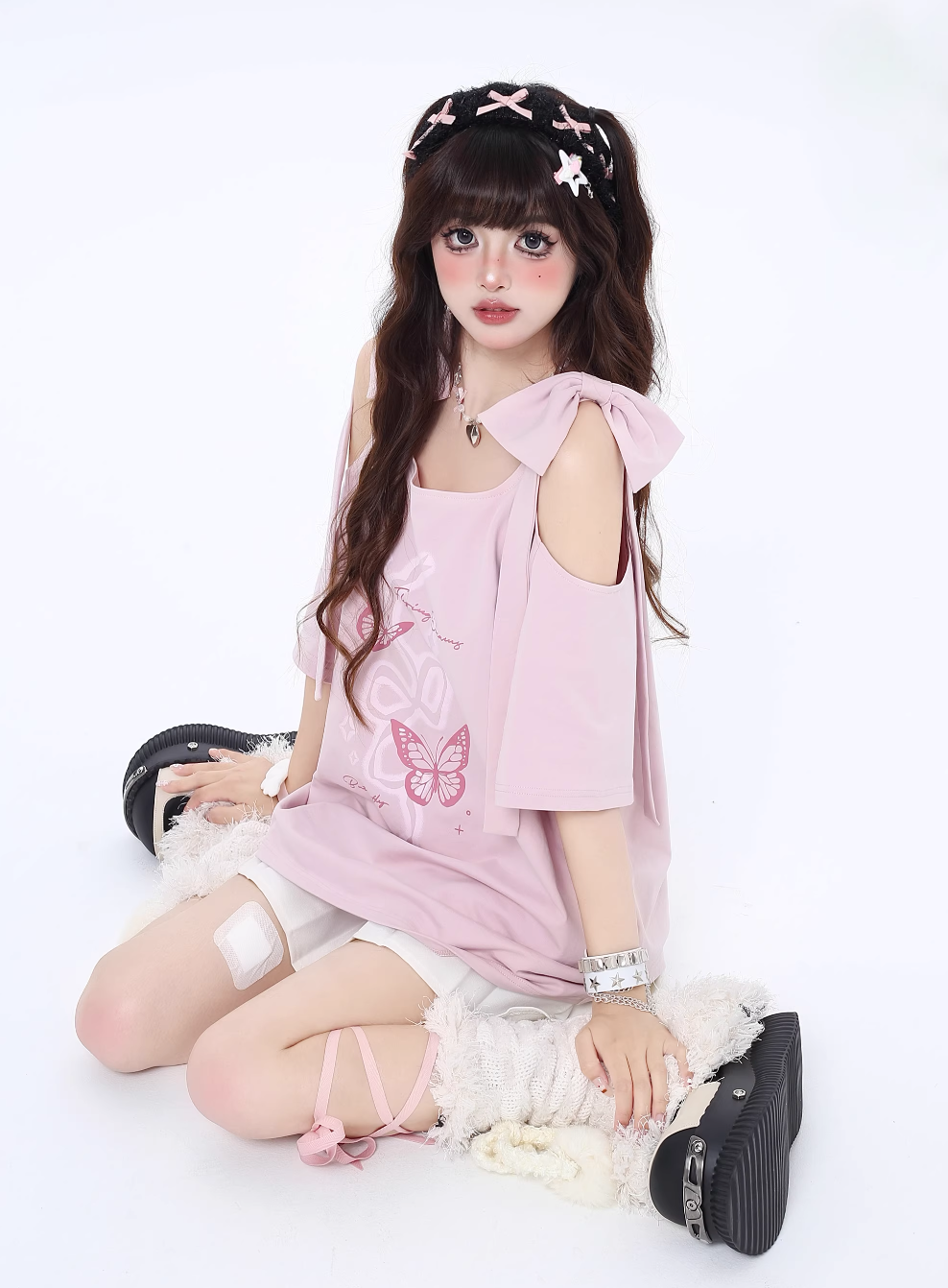 Sweet Girl Bowknot Off Shoulder T-Shirt CRA0070