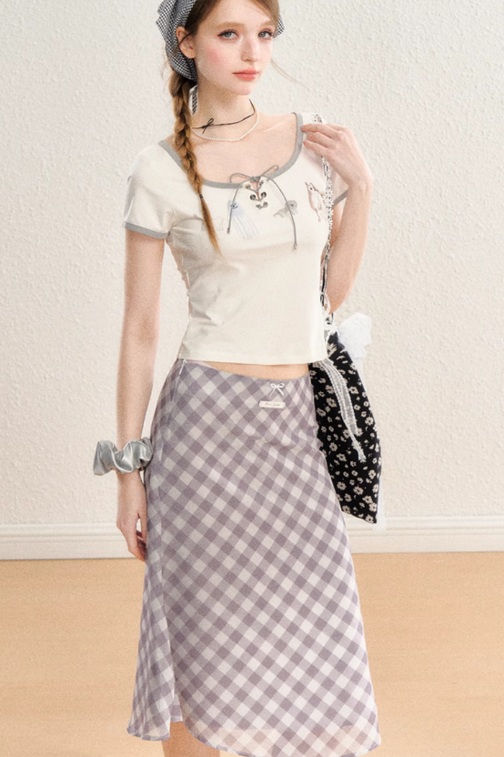 plaid flared skirt & butterfly pattern long a-line skirt SPE0065