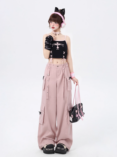 Street straight loose design wide leg pants CRA0077