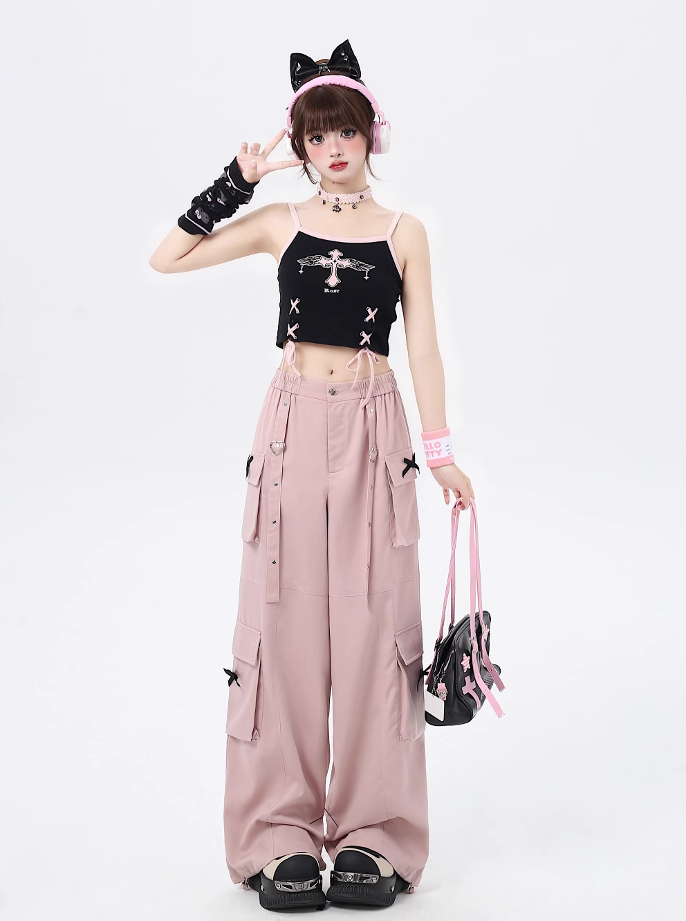 Street straight loose design wide leg pants CRA0077