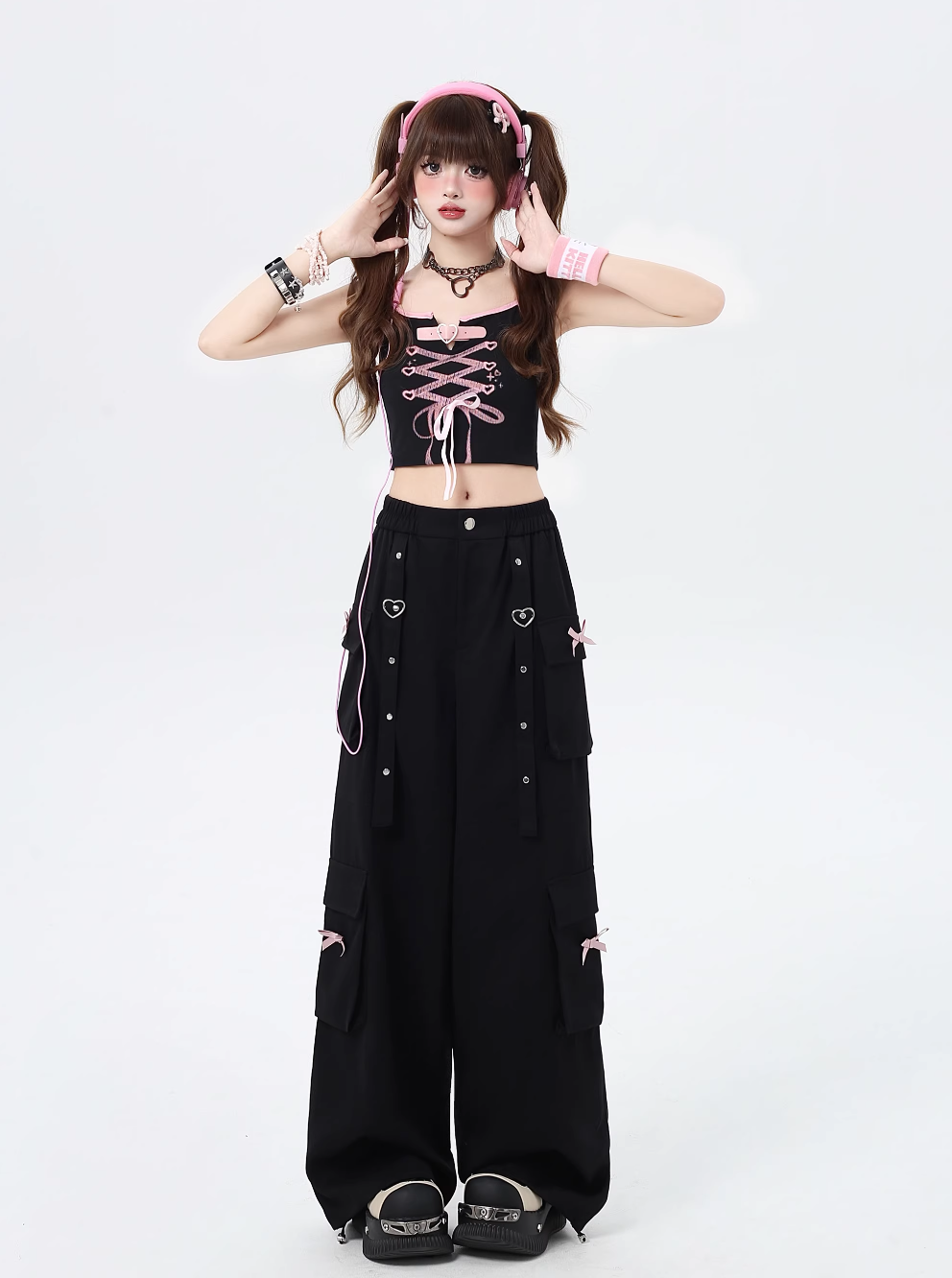 Street straight loose design wide leg pants CRA0077