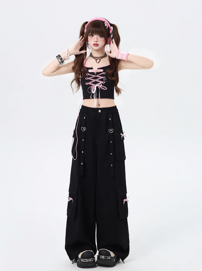 Street straight loose design wide leg pants CRA0077