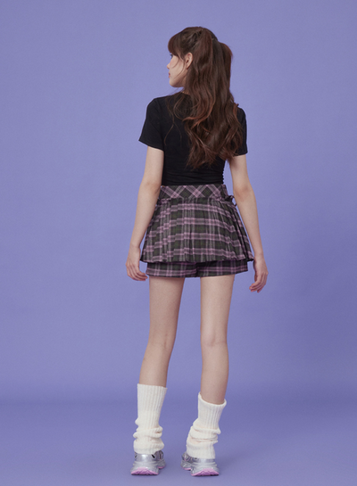 Ribbon Strap Plaid Pleated Culottes Skirt SAG0159