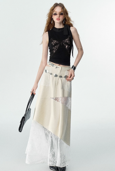 Butterfly Shaped Lace Design Sleeveless Top OFA0134