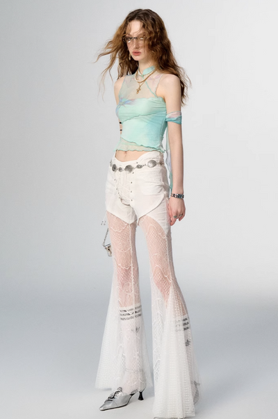 China Style Aurora Borealis Color See-through Sleeveless Top & Aurora Borealis Color Slim Skirt OFA0150